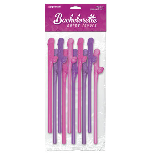 Bachelorette Party Favors 10 Dicky Sipping Straws - Pink & Purple
